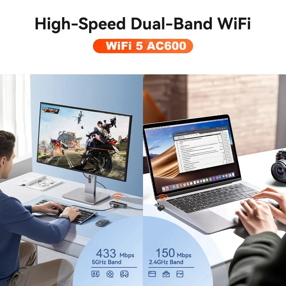 600Mbps WiFi USB 어댑터 듀얼 밴드 2.4G/5Ghz WiFi 5 무선 WiFi 수신기 USB 2.0 동글 네트워크 카드 PC/노트북용