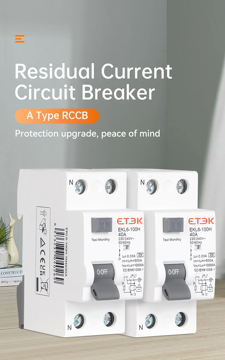 Etek rcd rccb tipo um interruptor de