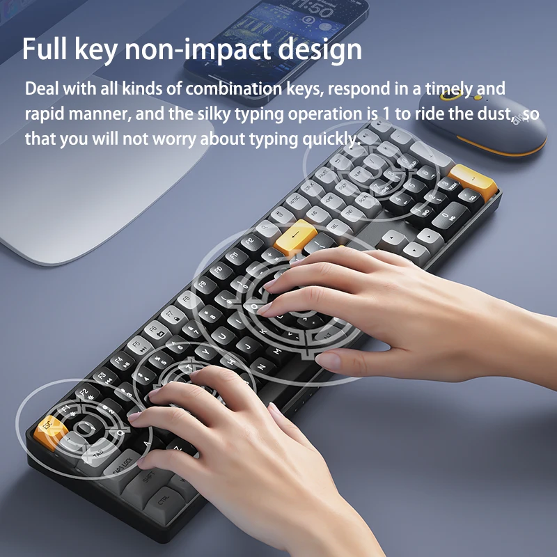 GO-Teclado mecánico para juegos A108, 2,4G, inalámbrico, USB tipo c, con cable amarillo, interruptor de 110 teclas, intercambiable en caliente, recargable