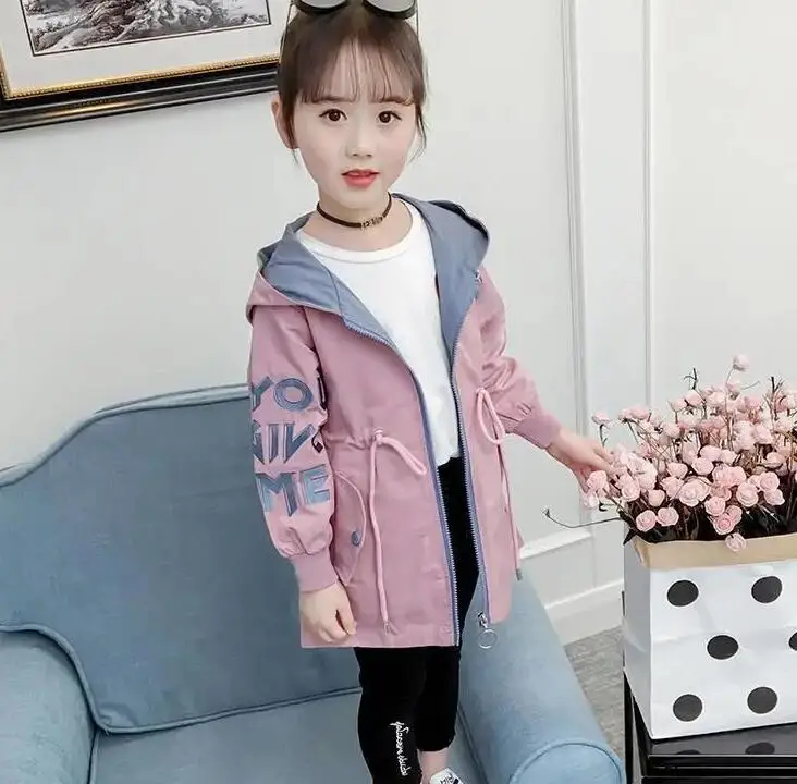 Girls Autumn Jackets Children's Clothing Hooded Outerwear Fashion Windbreaker Top Kids Coat 2 To 12 Years Old Baby Clothes Kids Jacket