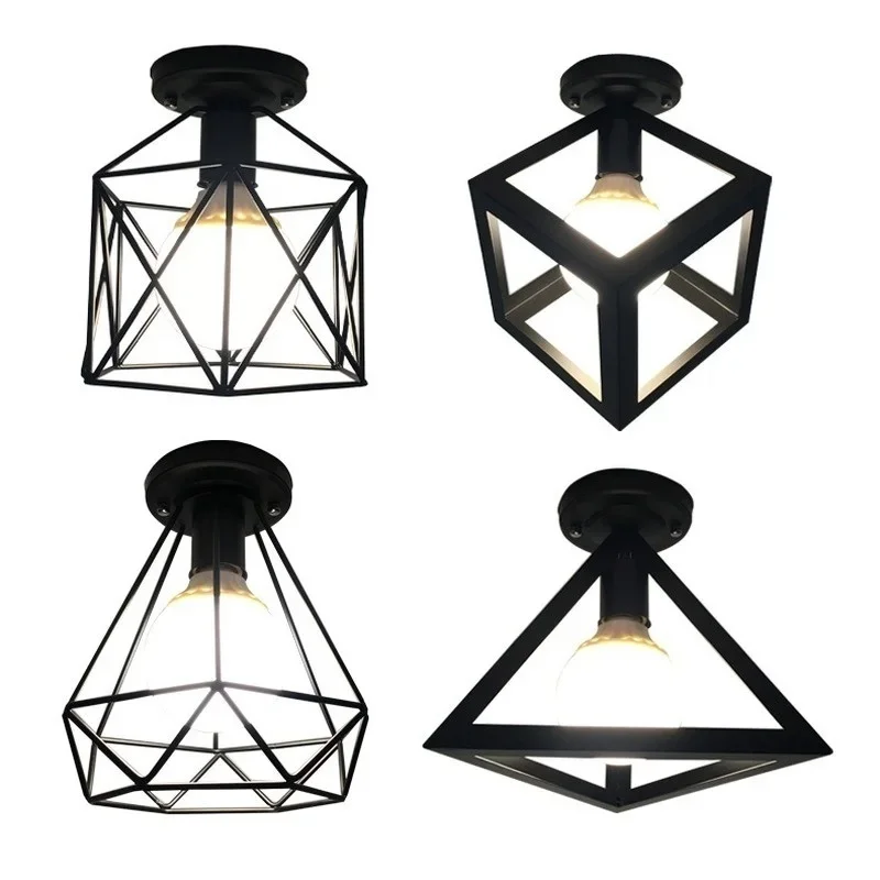 1PC Vintage Ceiling Lights Lamp Shade Lamp Holder Metal Cage Home Decor Pendant Light Decorations Chandelier(Not Include Bulbs)