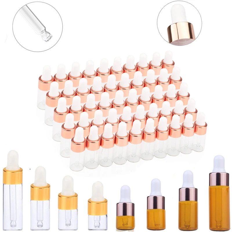 

30Pcs 1ml-5ml Amber/Clear Glass Dropper Bottles Mini Portable Refillable Essential Oils Sample Cosmetic Perfume Traveling Vials