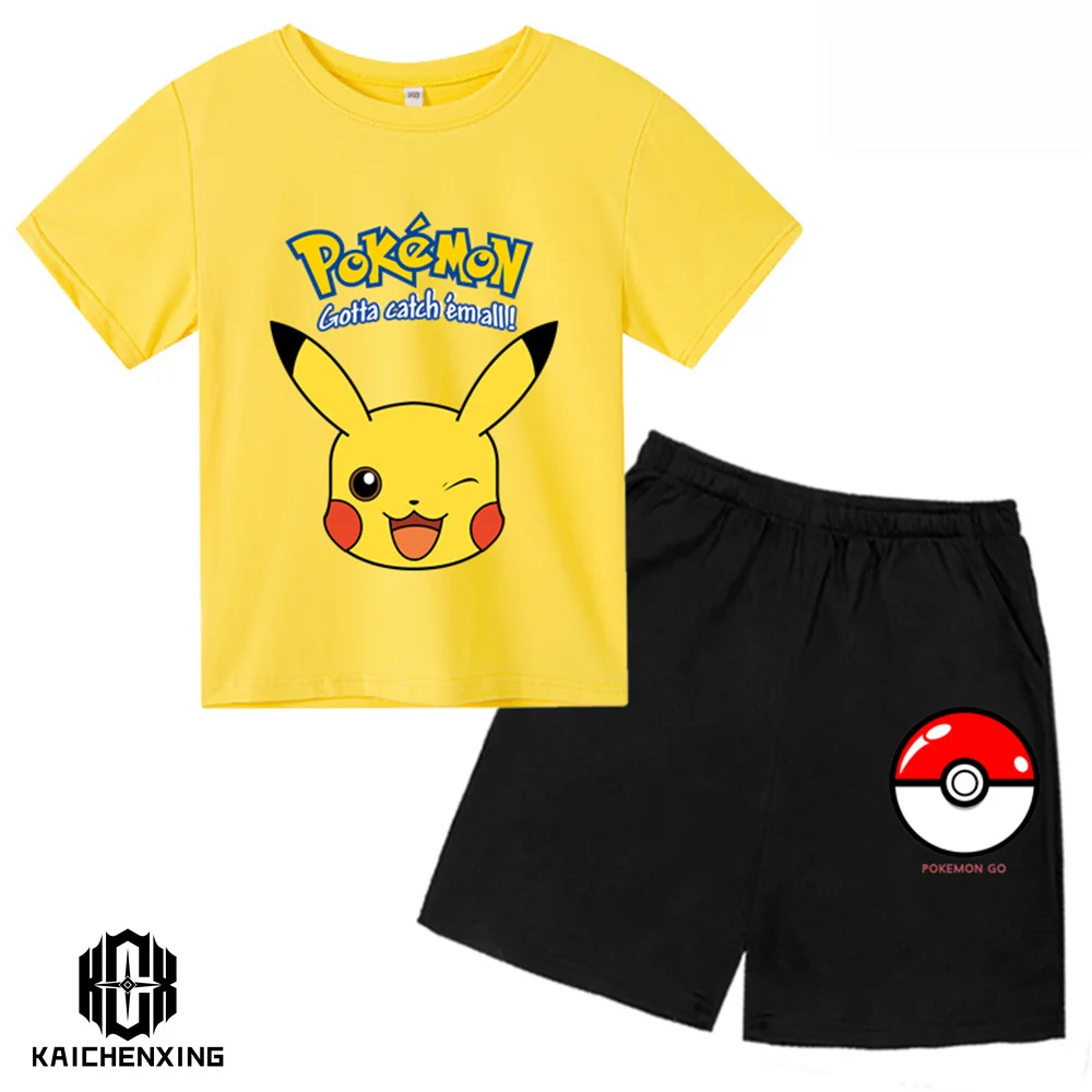 

Boy Pokemon T-Shirts Girl Clothes Girls Cartoon 3-14Year Children Fashion T-Shirt Set Summer Pikachu Men Women Casual Tops