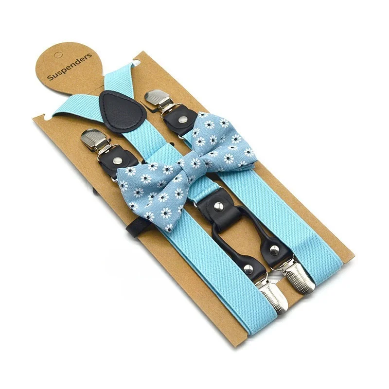 

2pcs Adult Suspenders + Bow Tie 2.5cm4 Clip Fashion Solid Color Suspenders Elastic Non-slip Retro Party Wedding Accessories