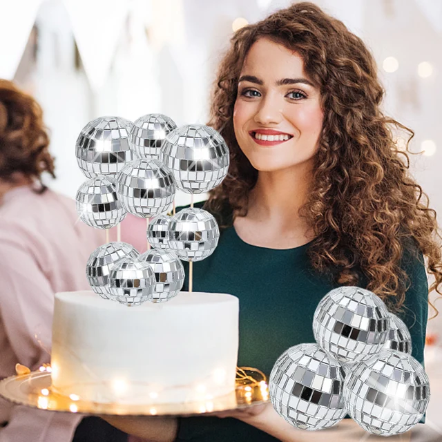 Boule Disco décorative pour décoration de gâteau, 12 pièces, décoration de  Cupcake, miroir Disco, carte de gâteau, boule de cristal - AliExpress