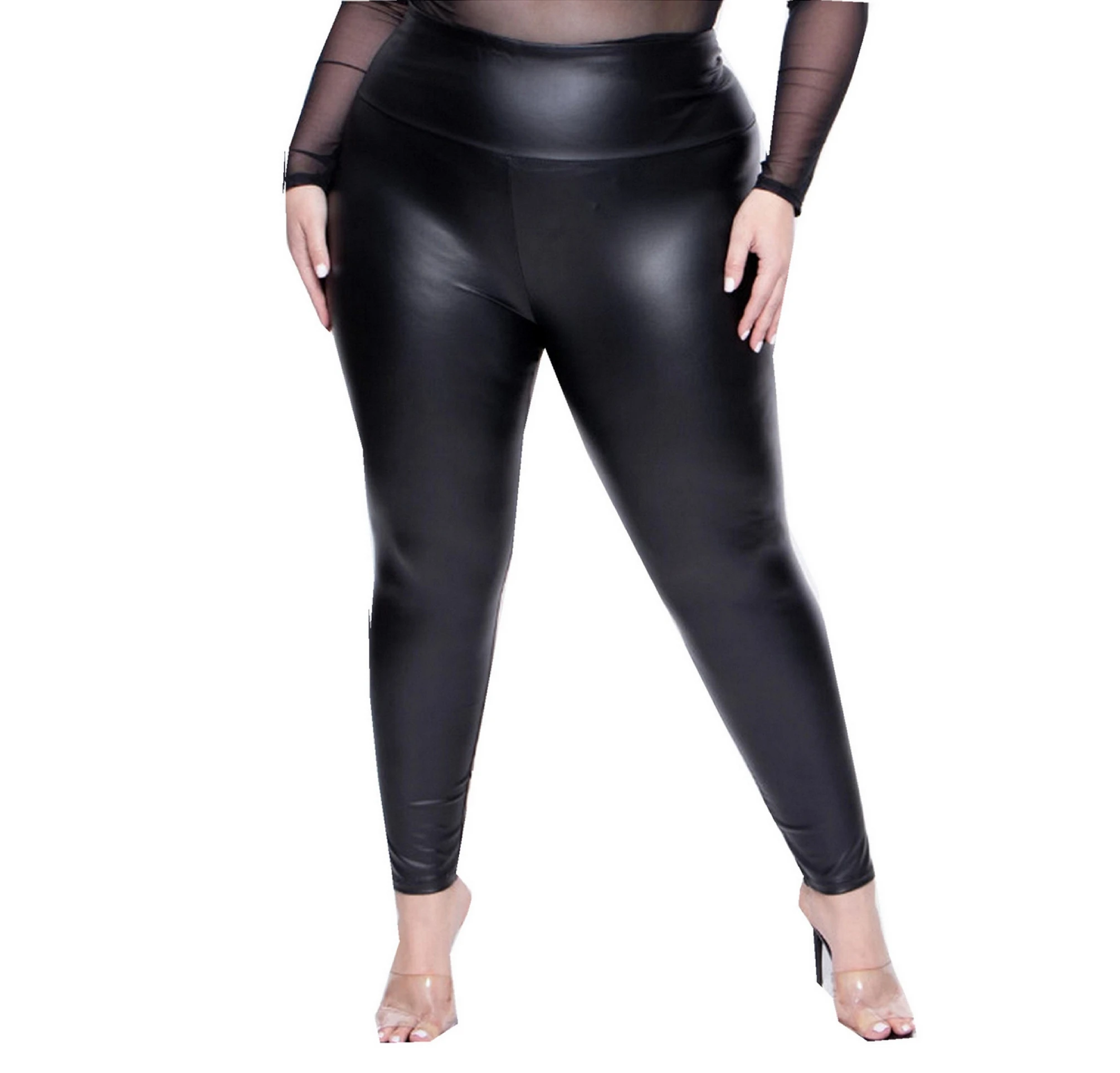 PLus Size Faux Leather PU Leggings Shiny Fabric Black Girls