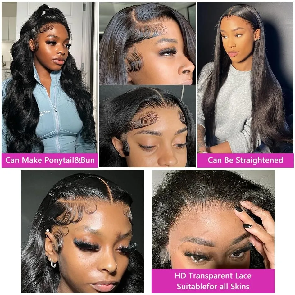 13x6 Body Wave Lace Front Wigs Human Hair 200% Density 13x4 Loose Wave Frontal Wig Pre Plucked HD Transparent Human Hair Remy 5