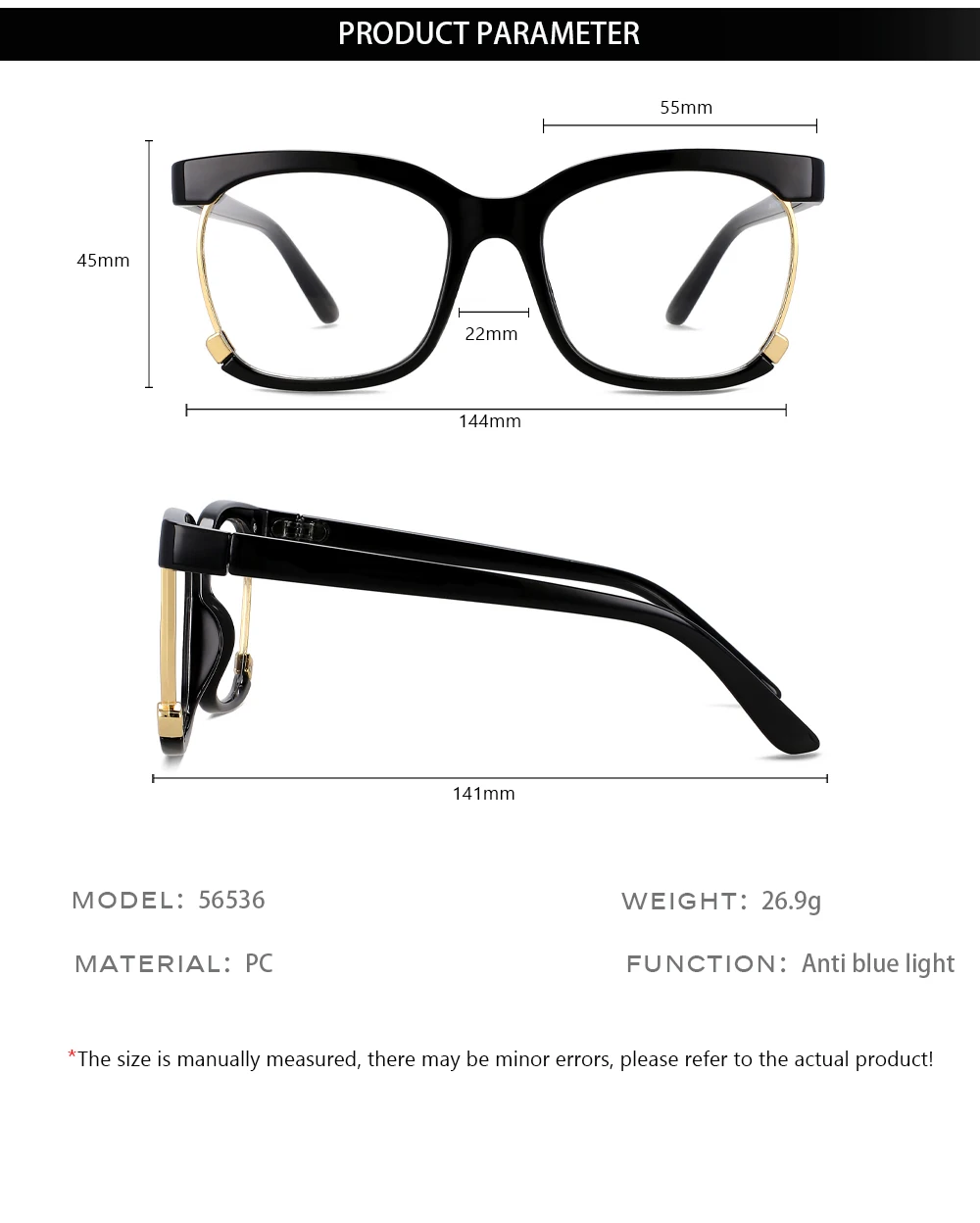 56536 Mode Frauen Marke Gläser Augenschutz Gläser Rahmen Quadrat Anti Blaues Licht Retro Transparent Mode Brillen – Detail 7