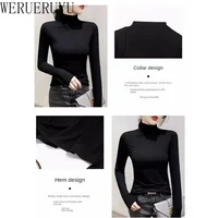 Black Turtleneck T-shirt Long Sleeve Tops Women Y2k Clothes Autumn Winter Korean Fashion Modal Elegant T-shirts for Women 2024 5