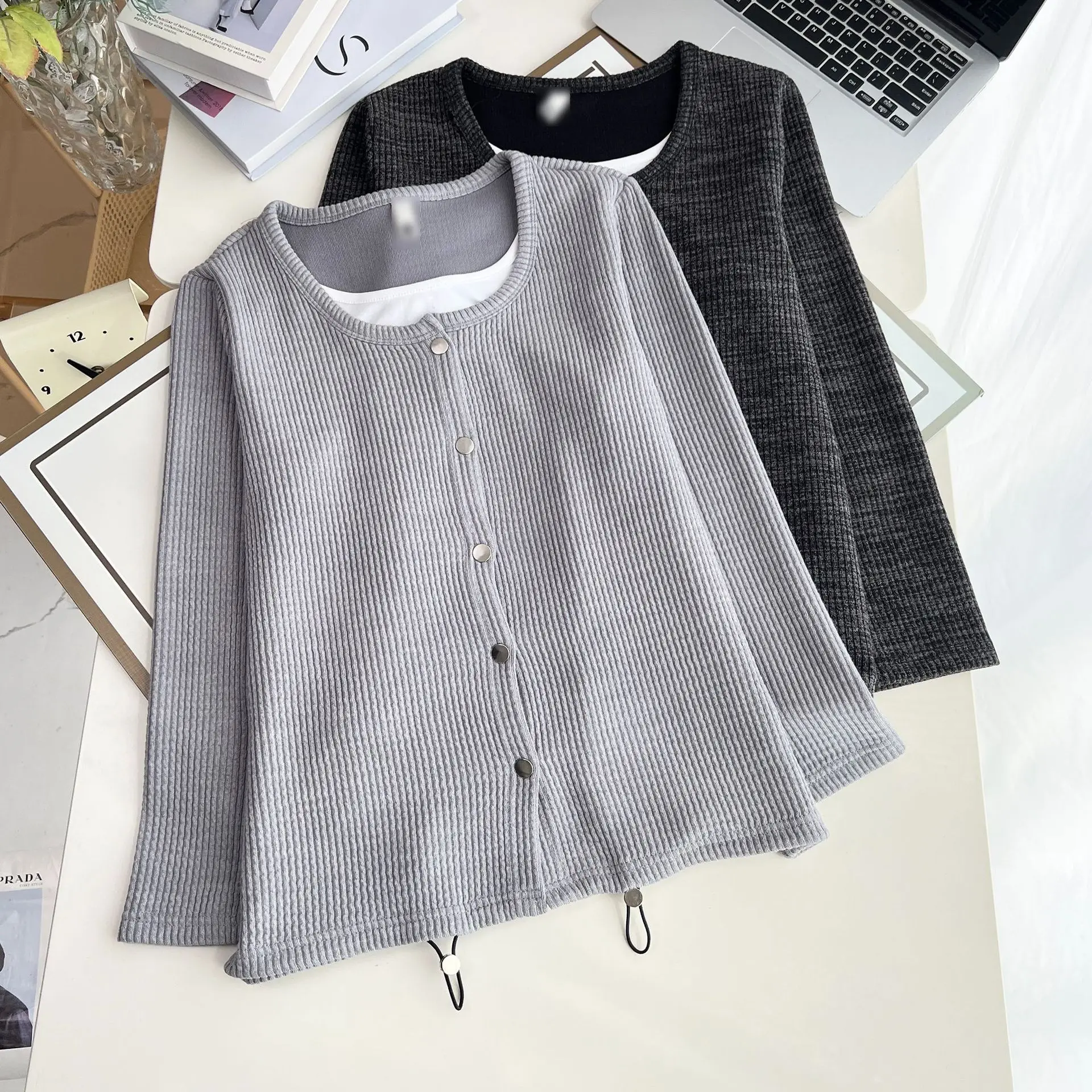 XXXXL Fashion Plus Size Women's Sweaters Retro Fake Two Pieces Knitted New Autumn Casual Long Sleeved Jumpers 2562