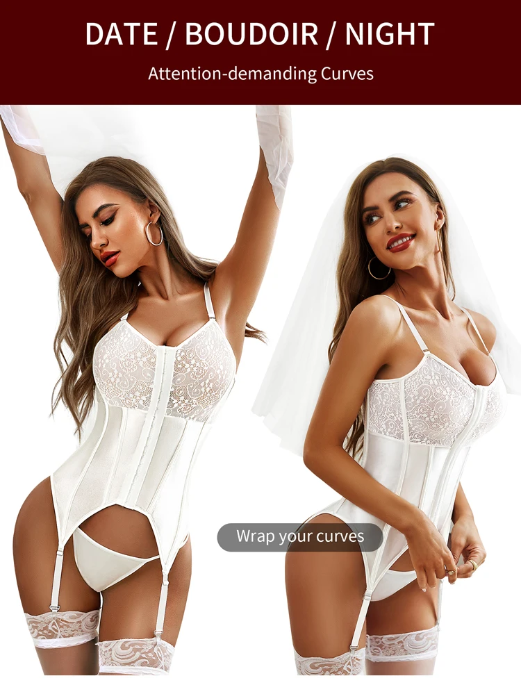 Description Picture 2 of itemMeet'r Sexy Corset Lingerie Bustier Women Strappy Bodysuit Lace Push Up Bra Shaper Gather Slimming Breathable Plus Size Underwea