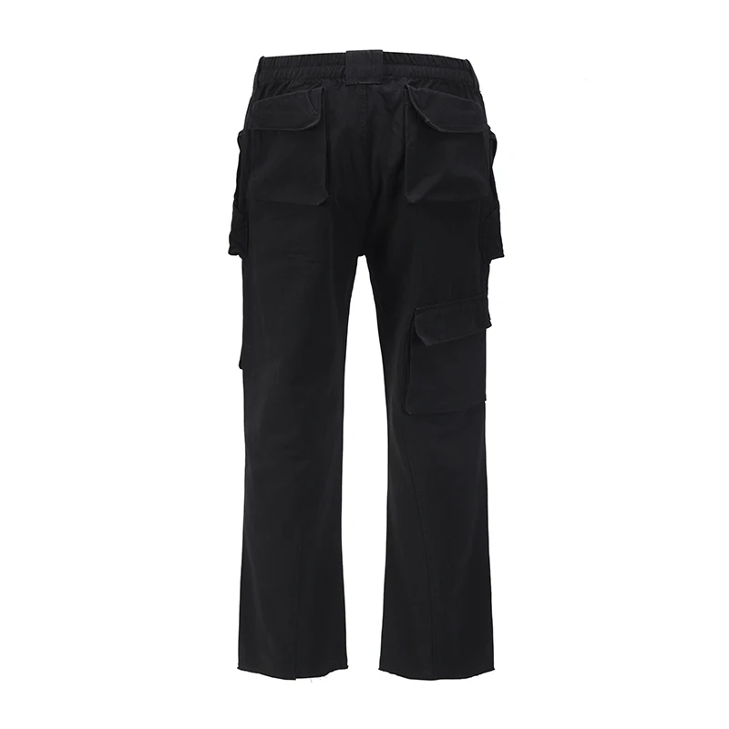 Harajuku Multi-pockets Straight Flare Pants Mens High Street Elastic Waist Solid Loose Casual Cargo Pants Hip Hop Baggy Trousers men casual pants