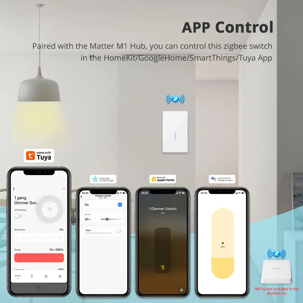 Zemismart EU US Dimmer Switch Zigbee 1 Gang Light Switch with Slider for Percentage Control Work with Tuya Alexa Google Home