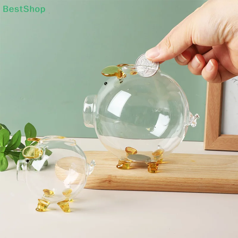 Mini Pig Money Jar Golden Beans Storage Box Transparent Piggy Bank Gold Glass Pig Ornaments Portable Coin Bank Saving Box Gift 5