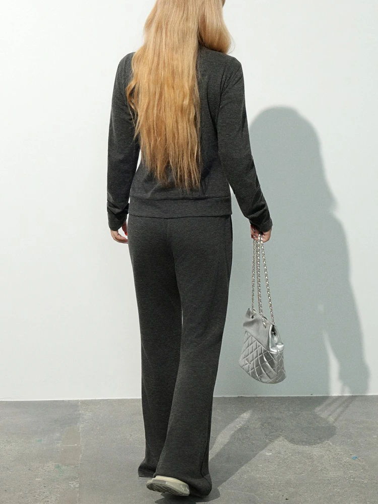 Fashion Plus Size Women's Sets Premium Slim Stand Collar Hot Girl Imitation Cashmere Zipper Jacket And Flare Long Pants Autumn