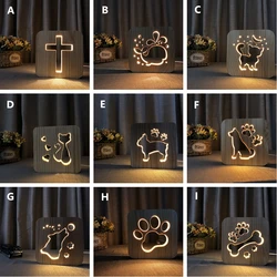 Wooden Craft USB Night Light Creative Dog Paw Cat Deer 3D Hollow Animal Children's room Bedside Decoration Table Lamp Kids Gift
