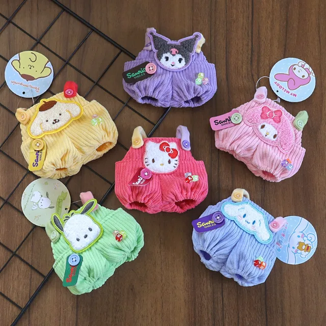 Vêtements de poupée en peluche mignons, tenue Sanrio Hello Kitty, pantalon à bretelles, vêtements de Style mignon pour poupée Labubu, accessoires cadeau 1