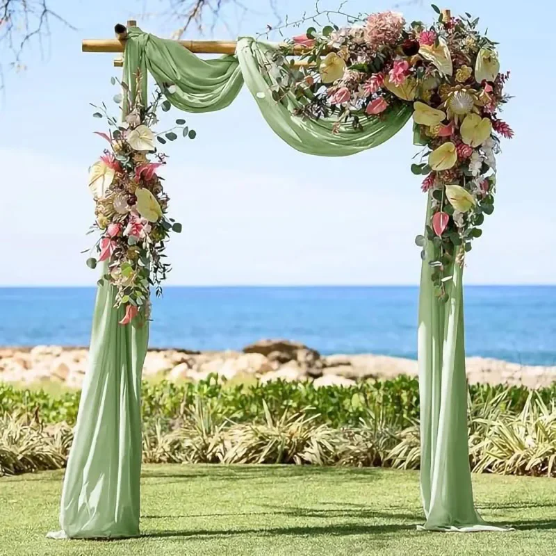 Chiffon Fabric Curtains 2pcs Sage Green Wedding Arch Chiffon Sheer Drapes Wedding Arch Drapes Sheer Backdrop Curtain for Wedding Ceremony Party Decor