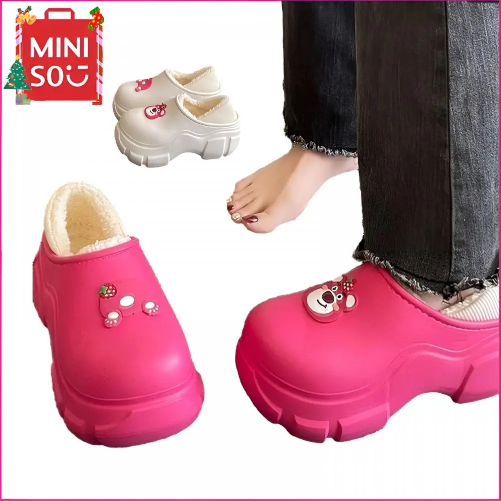 

2023 New Miniso Lotso Plush Slippers Cartoon Winter Waterproof and Warm Home Shoes Outdoor Women's Thick Sole Anti Slip Slippers
