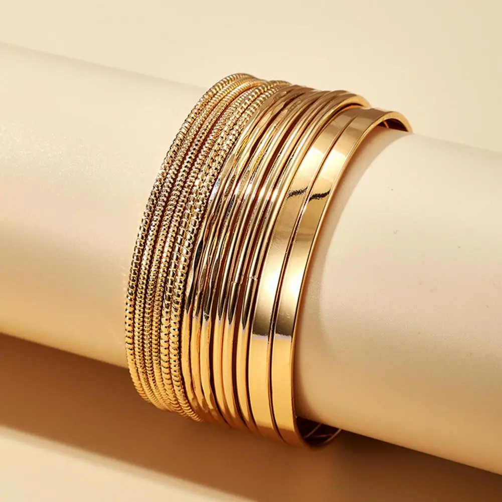 14Pcs/Set Women Metal Bangle Bracelets Punk Bohemian Golden Color Cuff Bangles Jewelry Accessories