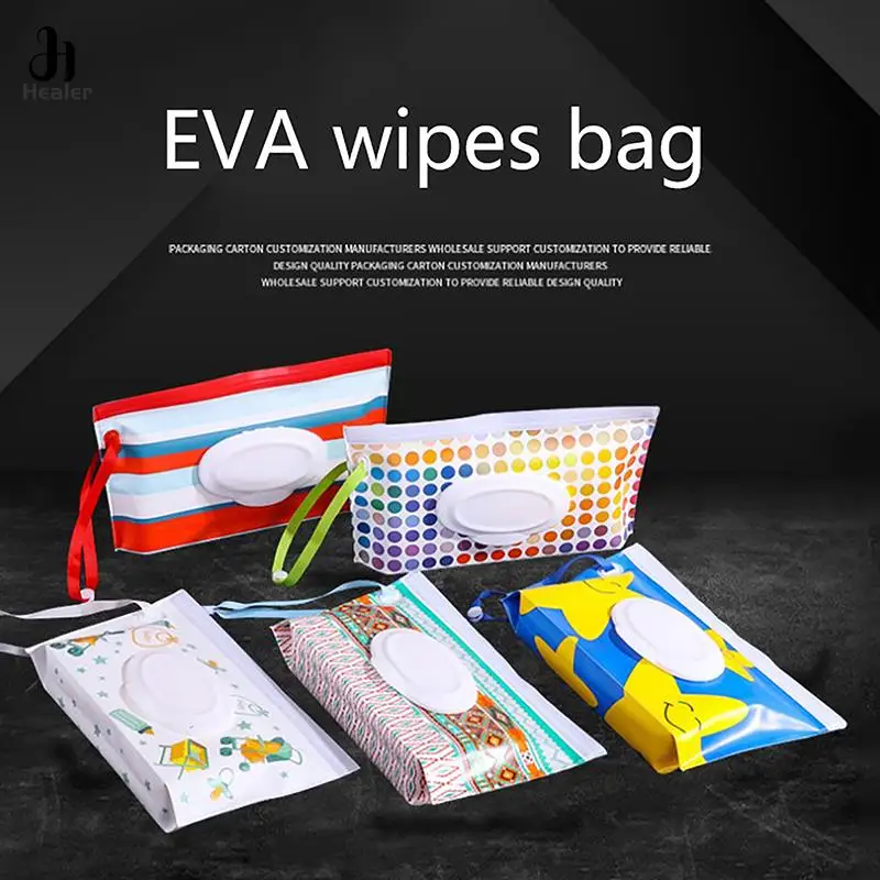 EVA Baby Wet Wipe Pouch Portable Wipes Holder Case Flip Cover Snap-Strap Reusable Refillable Cosmetic Pouch Tissue Box