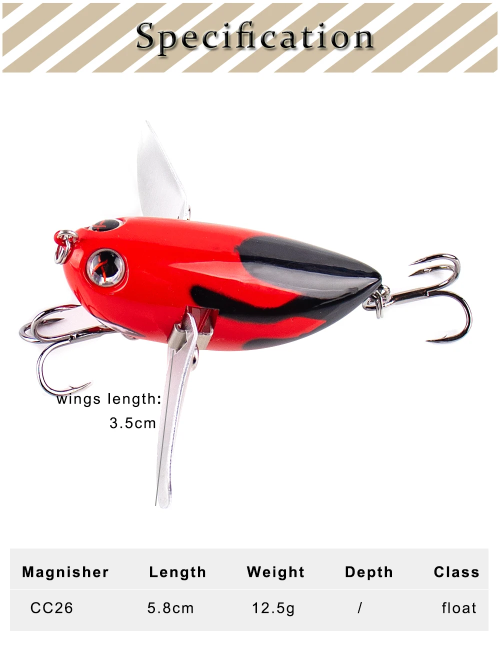 Magnisher Topwater Köder 5,8 cm 12,5 g schwimmende Biene Angelköder Klinge Flügel harter Körper Popper Wobble Kunstköder für Barsch – Detail 2