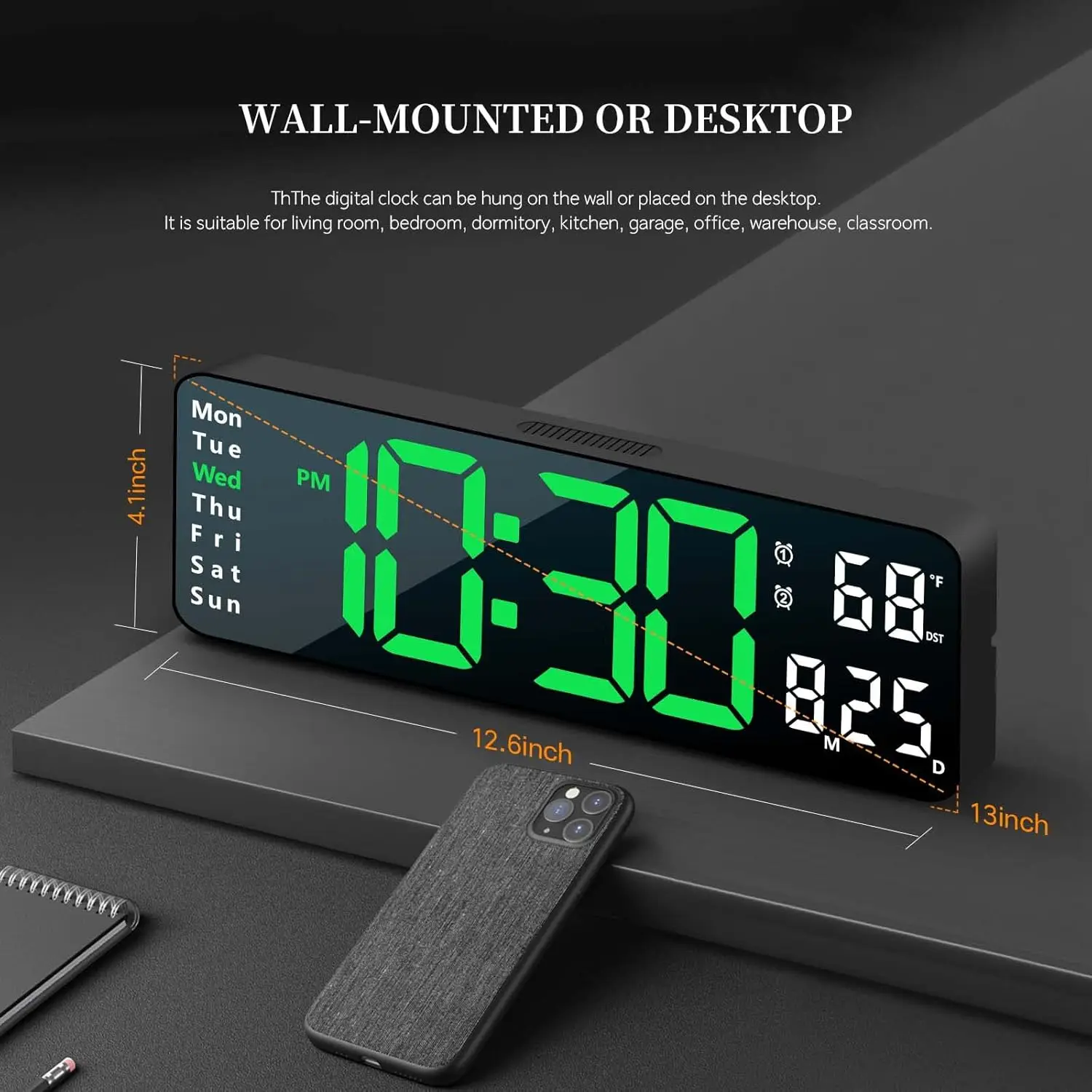 105712-3B27E7.Jpg Digital Wall Clock Large Display with Remote Control