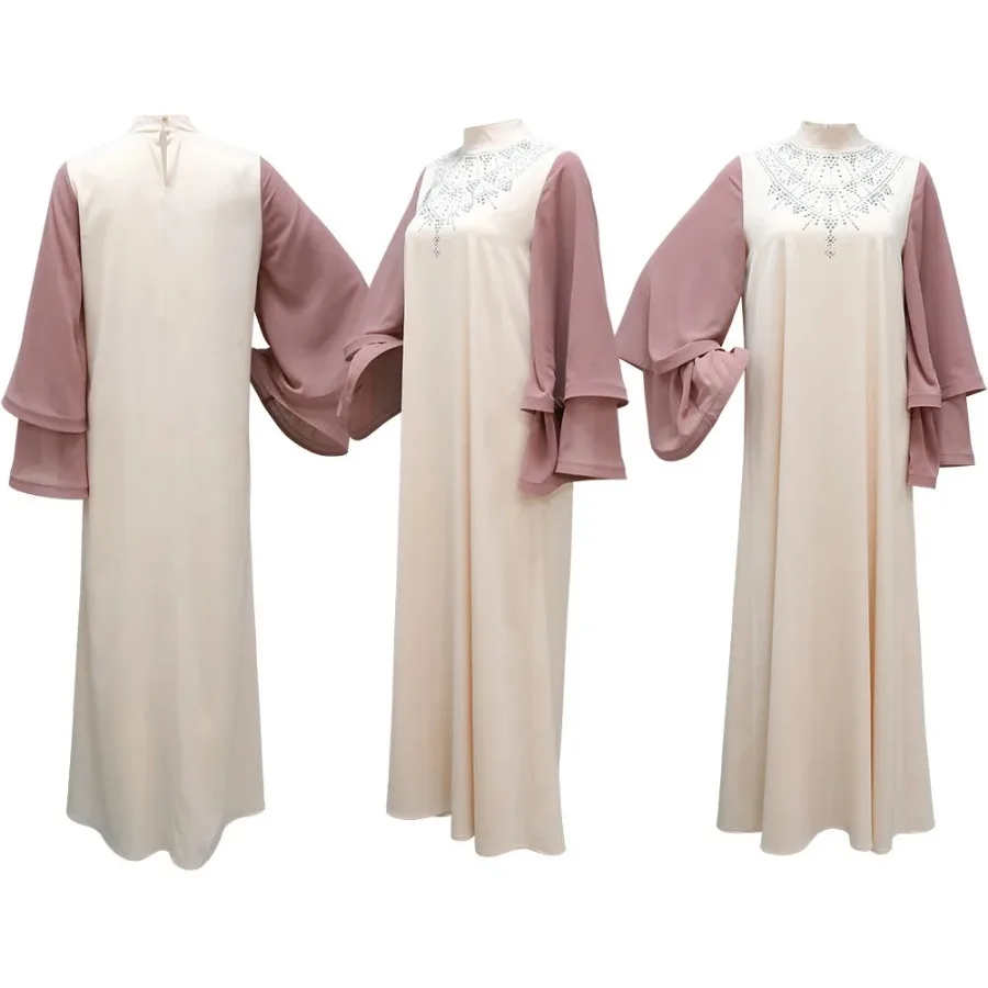 Abaya for Elegant Muslim Women Satin Diamond Long Maxi Dress Turkey Dubai Islam Arab Eid Party Evening Gown Kaftan Jalabiya Robe