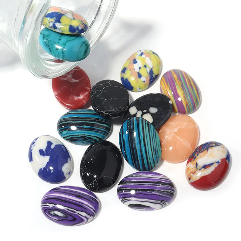 10 Pz/Lotto 13X18Mm Ovale Turchese Sintetico Cabochon Perline Allentate Retro Piatto Cammeo Cabochon Distanziali Per Gioielli Che Fanno All'Ingrosso