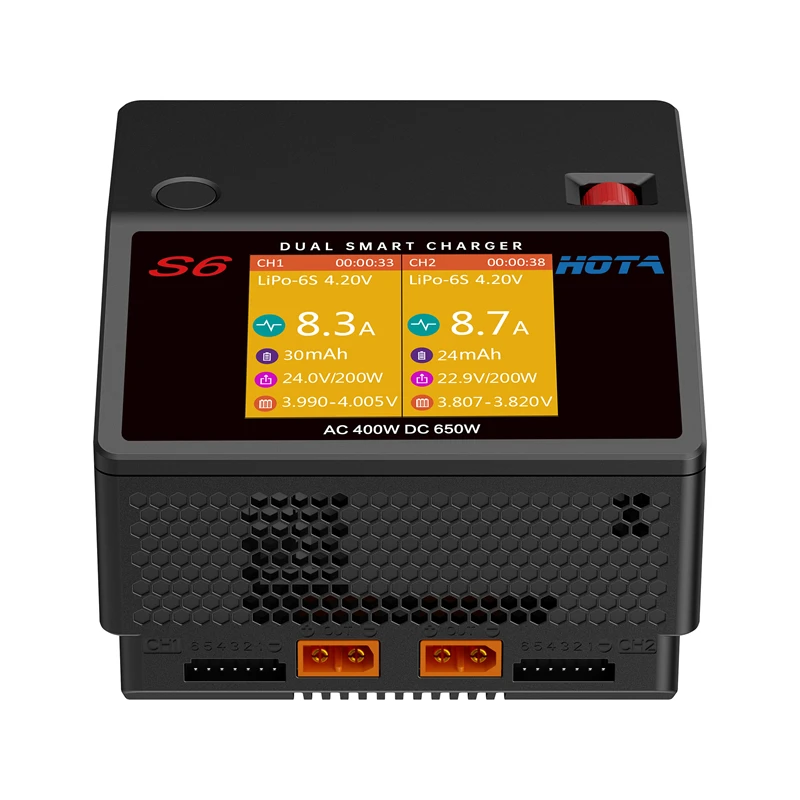 

HOTA S6 AC400W DC650W 15A Dual Channel Smart Ultra Small Size Charger for Lipo LiHV LiFe LiIon NiZn NiCd NiMH Battery