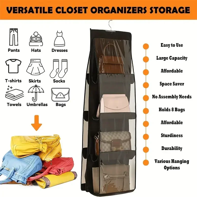 6 Pocket Hanging Handbag Organizer For Wardrobe Closet