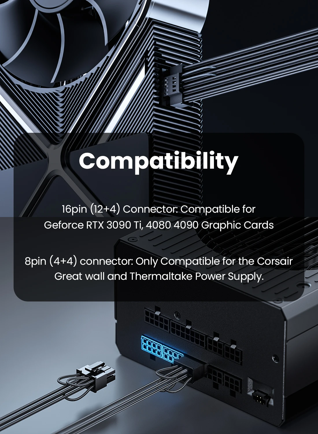 Cabo de Alimentação Fasgear-gpu com Mangas Pcie5.0 12 Conectores Vhpwr para Rtx3090ti Série 4000 Apenas para a Grande Muralha Corsair Thermaltake Nzxt - Imagem 2