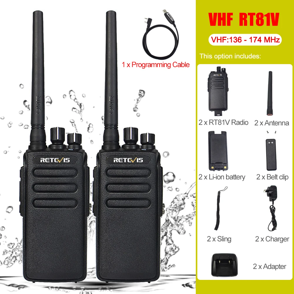 Retevis RT81 Talkie Walkie, IP67 Etanche, 32 Canaux DMR Analogique/Numérique Talkie Walkie, 2200mAh Portable Radio Longue Portée Pour Travaux Extérieur( Noir, 2Pcs