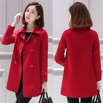 Abbigliamento da donna lungo doppiopetto in cappotto di lana 2024 Autunno Inverno Nuova versione coreana di moda di cappotto di lana sottile e versatile 1
