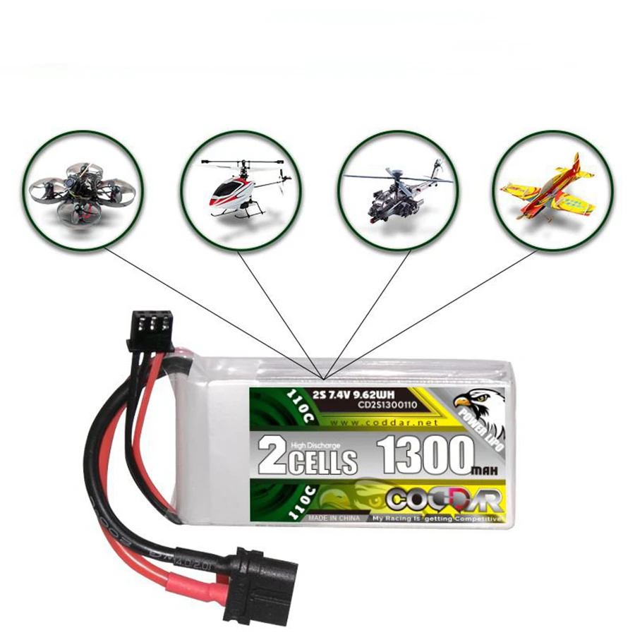 

CD2S1300110 1300MAH 2S 7.4V 110C RC Model Airplane Traverser Rechargeable Lithium Battery Pack
