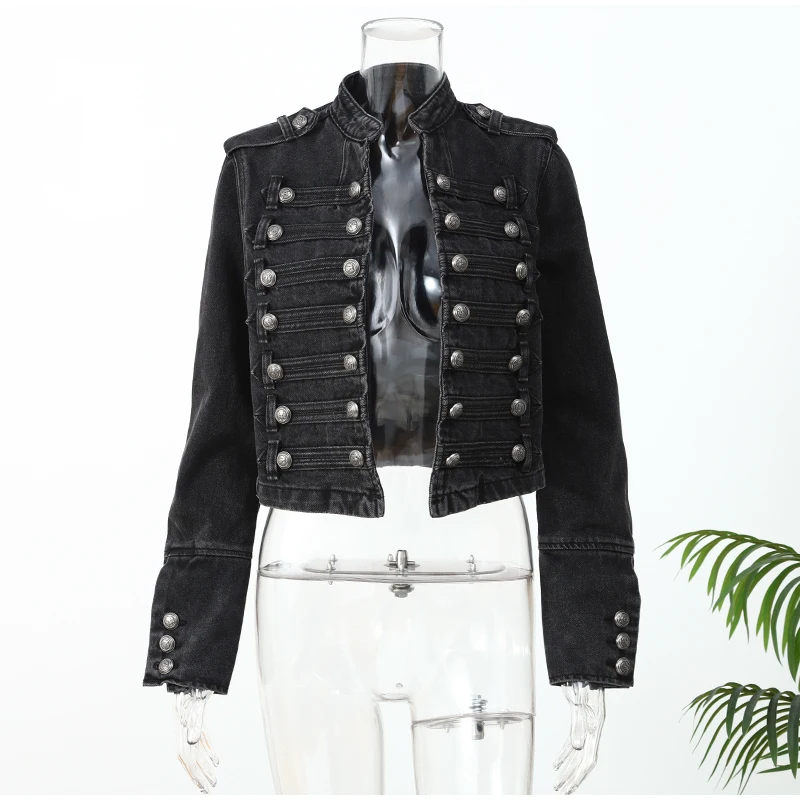 Vintage Denim Military Jacket Women Retro Solid Round Neck Single Breasted Slim Crop Coat 2026 New Lady Daily Street Outerwear 16 S47205dd5564848f8a6aab76abbdcd438j