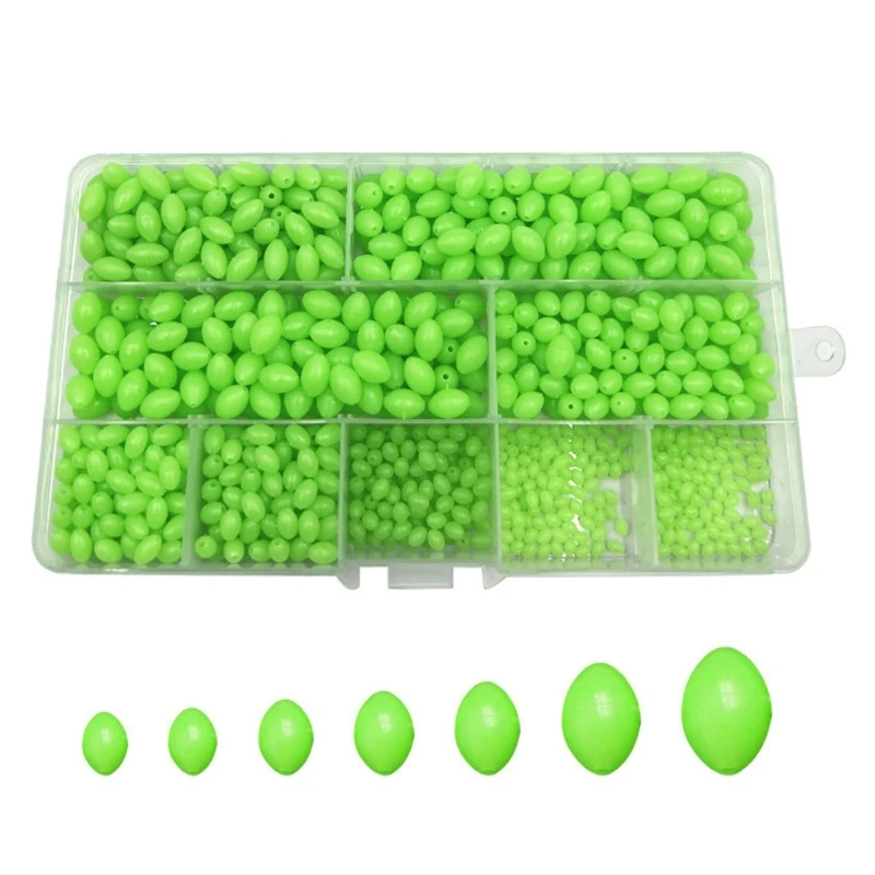 

900PCS Oval Green Plastic Luminous Fishing Beads Glowing Sink Beads For Treble-Hook Fishing Rigs Fishing Lures Tackle