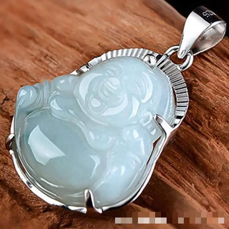 

Подлинное ожерелье с подвеской из натурального нефрита, Будды из Мьянмы, Серебро S925 пробы, Бирма, нефрит, Будда Майтрея, амулеты на удачу