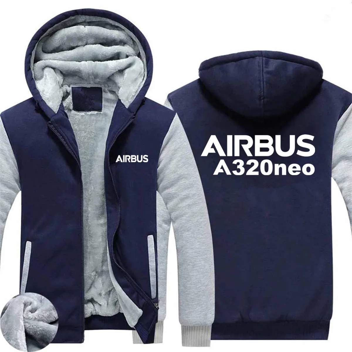 

Autumn Winter Thick Airbus A320neo Man Hooded Hoodies Sweatshirts Wool Fleece Warm Zipper Men Coat Jacket Streetwear