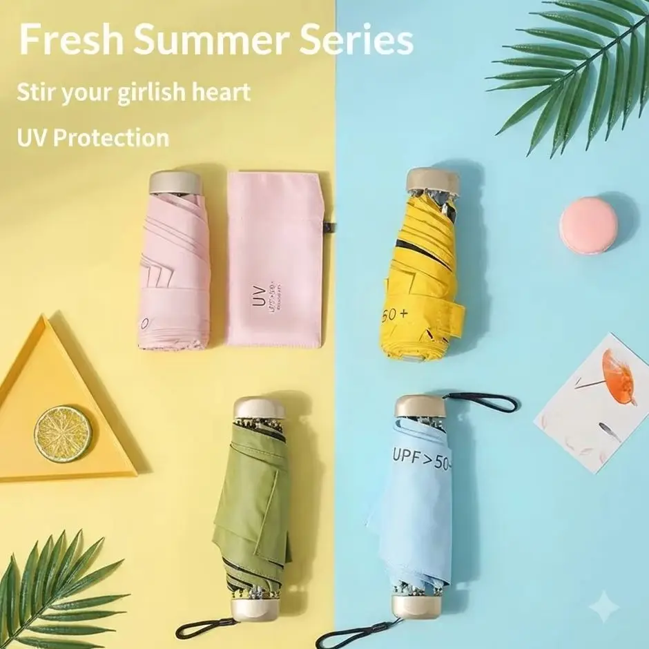 UPF+50 Ultralight Portable Sun Umbrella with Black Vinyl Sunscreen Protection