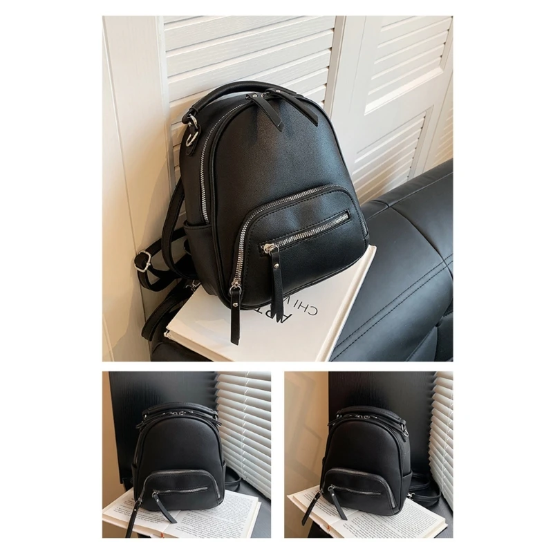 Women PU Leather Backpack with Zipper Tote Organize Supplies Household