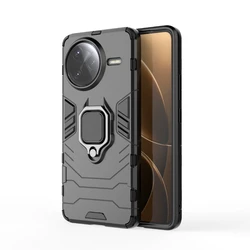Shockproof Armor Phone Case with Metal Ring Holder and Magnetic Protection - Anti-Fall Back Cover for Redmi K70 (Black)