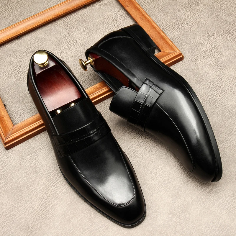 

Italian Mens Business Loafers Luxury Genuine Leather Retro British Trend Comfortable Designer Wedding Social Formal Shoes Man