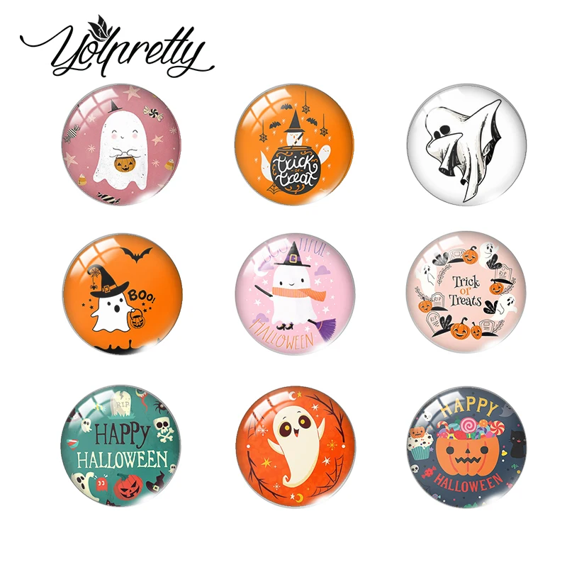 

Привидение, Хэллоуин, тыква, трюк или лечение, стеклянный кабошон, полуготовый смешанный стеклянный фурнитура для изготовления ювелирных изделий, компонентные аксессуары