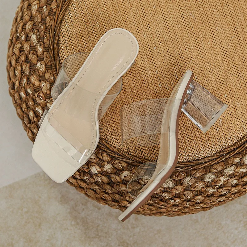 Women Transparent Slippers Thin Heels Slides Heeled Mules Jelly Flip Flops Med Designer Glitter women sandals women high heels