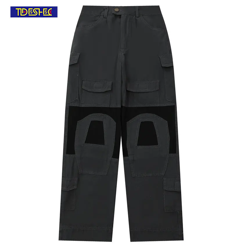 

Street Popular Splicing Multi-pocket Overalls Men Harajuku Style Loose Casual Trousers Straight Mopping Pants Hip Hop Winter New