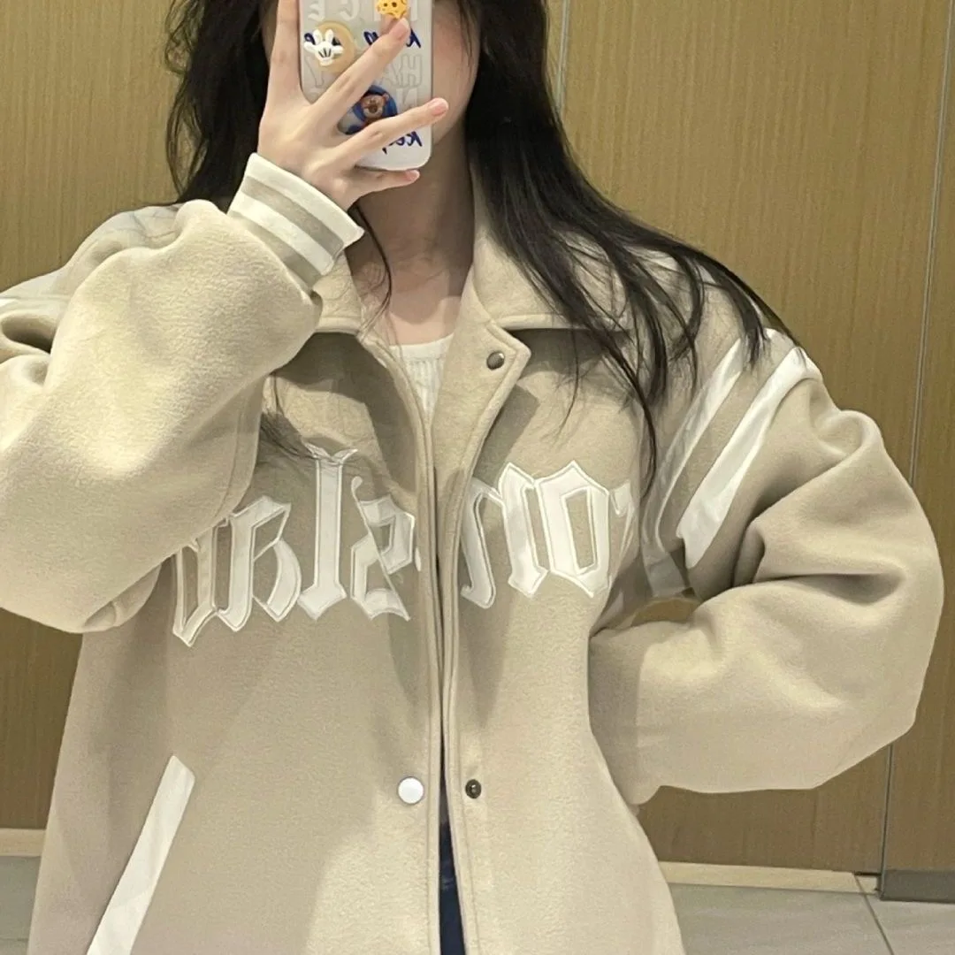 

Autumn Gothic Letter Women Bomber Jackets Hiphop Teens Y2K Streetwear Outerwear Oversized Jacket Casual Coat