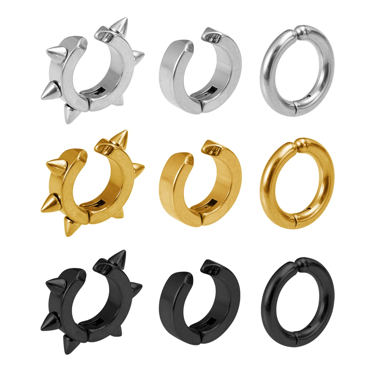 Hoop Earrings Ear Clip Earrings Clip Earrings Ear Clip Ear Accessories 1pc Spike Round Stainless Steel Fake Ear Hoops for Women Men Non-Piercing Earrings Punk Ear Clip Cuffs Fashion Earring Jewelry