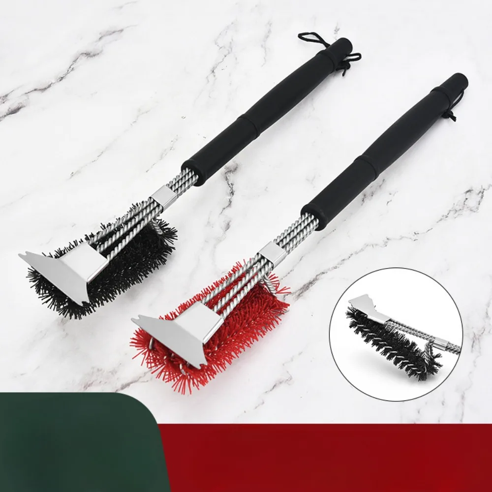 Multi functional outdoor barbecue brush, stainless steel scraper, 2-in-1 brush, barbecue mesh, oven cleaning brush