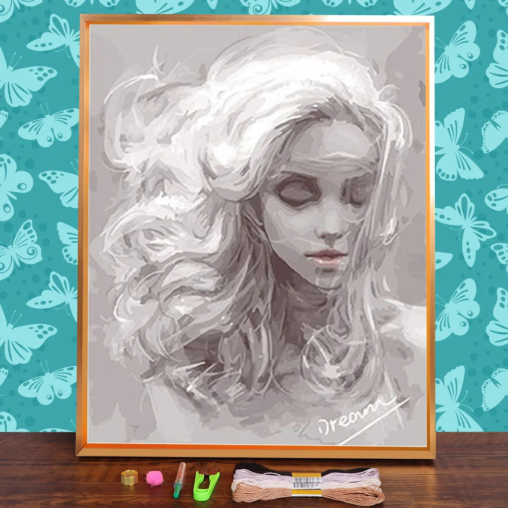 Woman Portrait Printed 11CT Cross-Stitch Set DIY Embroidery DMC Threads Handiwork Hobby Knitting Painting Room Promotions |